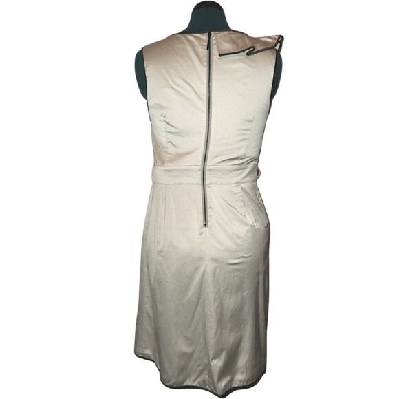 Sinclaire Tan Pleated Neck Detail Size 12 Classic Knee Length Sleeveless Dress - Picture 6 of 6